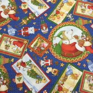 Not A Creature Was Stirring Christmas Fabric Cotton 2 Yards Mice Bears Blue  - Picture 1 of 5