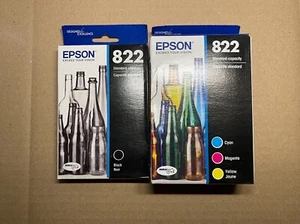 Epson 822 Black Cyan Magenta Yellow Ink Cartridge Set T822120-BCS Exp 2025 OEM - Picture 1 of 3