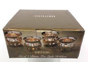 NIB Set of 4 Home Trends Brass Tea Light Holders Moon & Stars