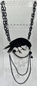 Rabe Krähe/Schädel Anhänger Halskette schwarz Kette Goth/Halloween ~ 19 Zoll - Bild 1 von 5