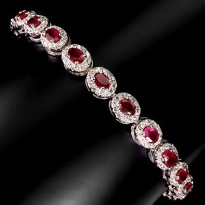 Oval Lab Red Ruby Wedding Bolo Engagement Bracelet 7 inch 14k White Gold Plated