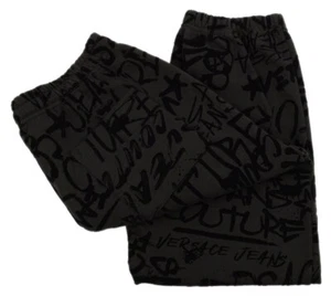 VERSACE JEANS COUTURE Black Velveteen Graffiti Cotton Sweatpants LARGE Italy NWT - Picture 1 of 3