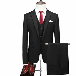 Men Wedding Suits Male 3 Peices Suits (Jacket+Pants+vest) Formal Black Suits
