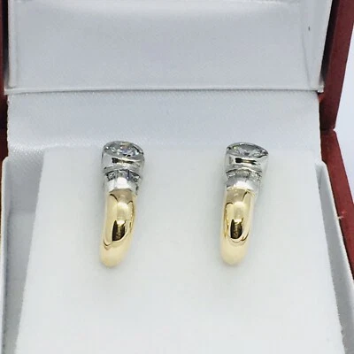 14k Twotone Round And Baguette Diamond J-Hoop Earrings ( approx. .66 Ct Tw ) - Image 1 of 4