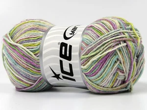 Lilac Green Pink Cream Natural Cotton Print Yarn 78825 Ice Yarns DK 100gr 218yds - Afbeelding 1 van 6