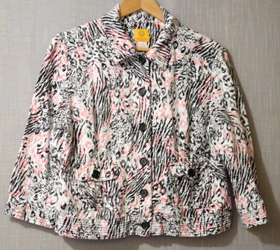 Ruby Rd. Soft Jacket Linen/Rayon Animal Print 3/4 Sleeve Women's L #H99-3 - Image 1 of 4