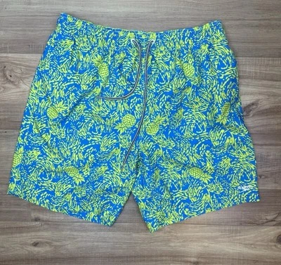 Speedo Men’s Large Pineapple Print Swim Trunks Neon Yellow/ Blue - Image 1 of 4