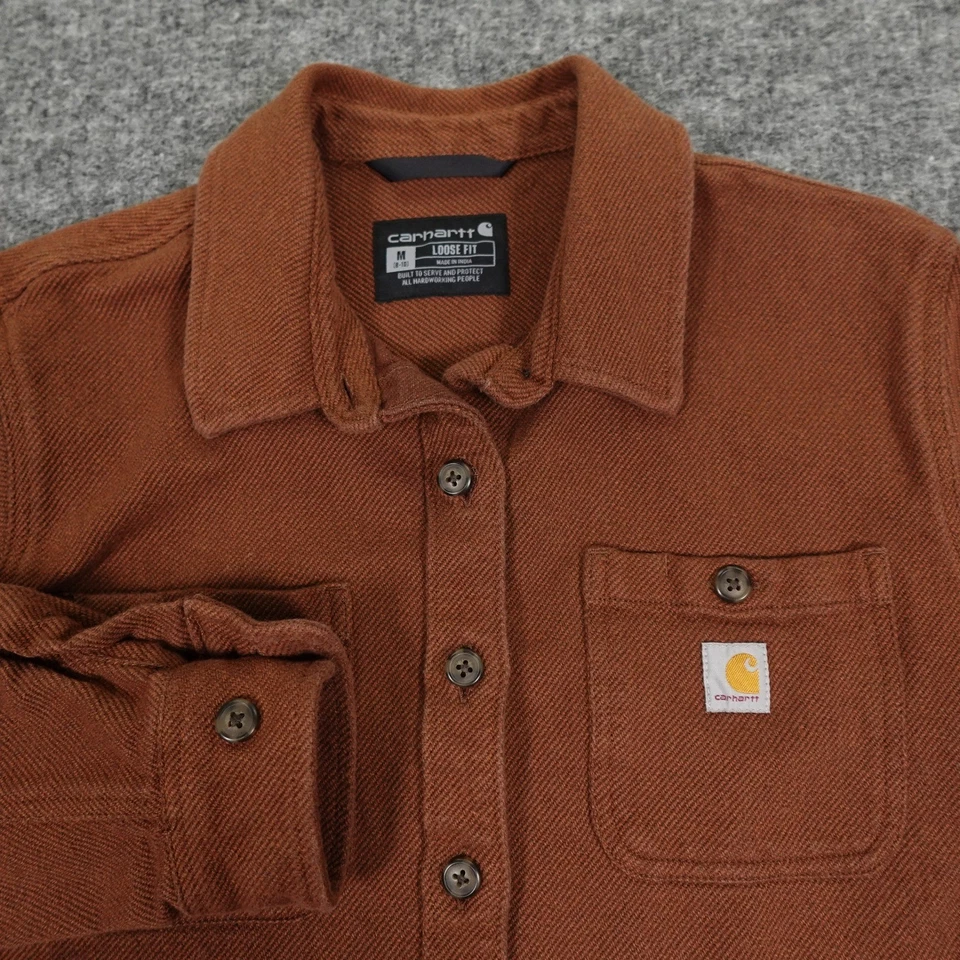 Camisa de trabajo Carhartt Twill Shacket para mujer mediana marrón holgada manga larga Foto 1 de 4