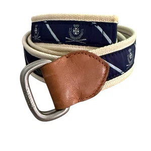 Rugby Ralph Lauren Canvas Leather Belt Navy Cream D-Ring Sz L arge 44.5” Length - Picture 1 of 14
