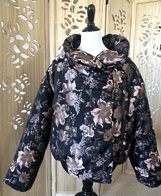 Free People Floral Jacquard Puffer Jacket Coat Bomber LARGE - Image 1 of 4
