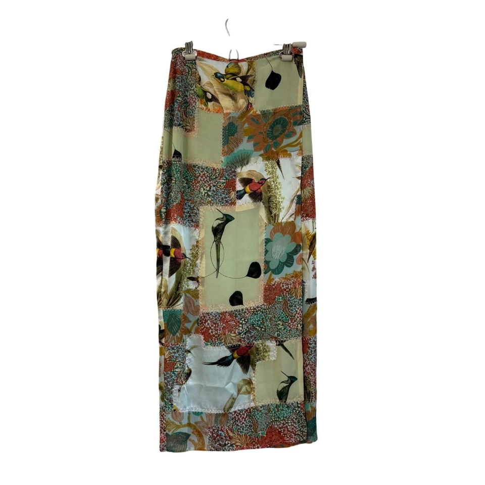 Maxi Falda Envolvente Catherine Malandrino Seda Patchwork Floral Pájaro Bohemio Mujeres 6 Foto 1 de 4