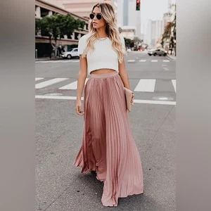 Maxi gonna nuova con etichette ebossy rosa malva vita alta floreale plissettata chiffon XXL 20 22 - Foto 1 di 15