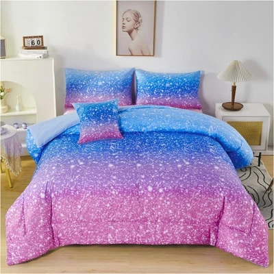 Juego de edredón de 6 piezas rosa ombre e índigo brillo para camas completas - acogedor y elegante Foto 1 de 4