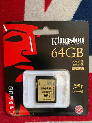 Kingston 64GB SD Card Class 10 90mbs UHS-I Ultimate Flash, Black Gold New,Sealed - Image 1 of 2
