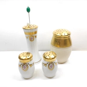 PICKARD Hand Painted GOLD Decorated HAT PIN HOLDER &3 Salt &Pepper Shaker - Picture 1 of 24