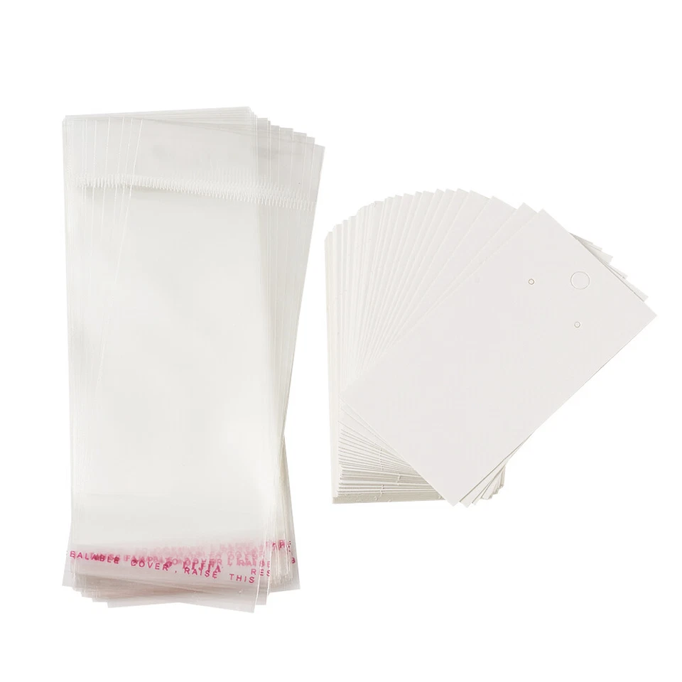 1 Set White Paper Display Cards OPP Cellophane Bags Jewelry Earring Display Sets - Image 1 of 4