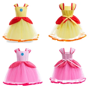 Cosplay Super Mario Bros Princess Peach Kids Girls Dress Princess Skirts Coat - Picture 1 of 14