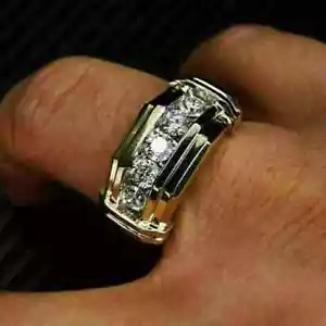 2Ct Round Cut Lab Created Diamond Men's Wedding Band Ring 14K Yellow Gold Finish - Picture 1 of 5