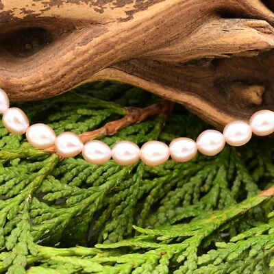 Colar de prata esterlina 925 5,5 mm rosa pérola camada de pedra preciosa 56" de comprimento - Imagem 1 de 4