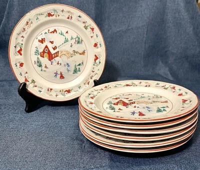 Lote de 8 Platos de Ensalada Farberware Blanco Patrón Navidad #391 ~ Más Disponibles ~ Foto 1 de 3