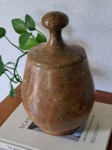 Unique Canister Soapstone Natural Neutral Genie Jar Lid Curated Niche 11" - Picture 1 of 11