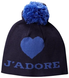 Jonathan Adler Women's J'Adore Stadium Pompom Hat Blue Heart Wool Blend One Size - Picture 1 of 8