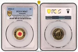 Australia 2022 C Mintmark Red Poppy Two Dollars $2 Coloured Coin PCGS MS67 #9477 - Picture 1 of 1