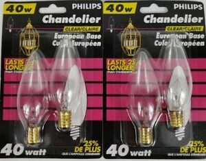 Light Bulb-Chandelier Bulb - 2/2 Packs -4 Bulbs 40W- E14 -Clear-Torpedo Tip