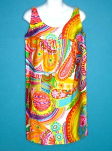 Vtg 60s Saks Fifth Avenue MOD Cotton House Dress Sundress Flower Power Sz S