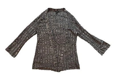 Cárdigan Eileen Fisher de seda orgánico mezcla de lino frente abierto gris tejido mediano Foto 1 de 4