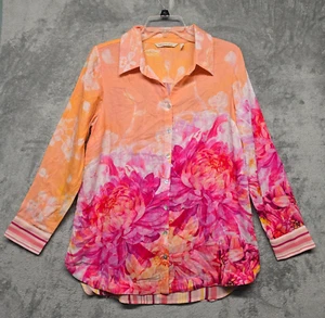 Soft Surroundings Top Womens Sz Small Orange Pink Floral Stripe Lightweight - Picture 1 of 12