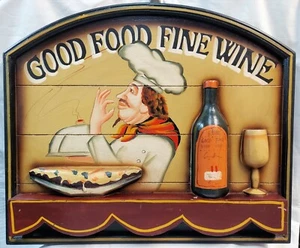 Good Food Fine Wine 3D Wooden Plaque Sign Restaurant Kitchen Dining 24x20 in. - Picture 1 of 4
