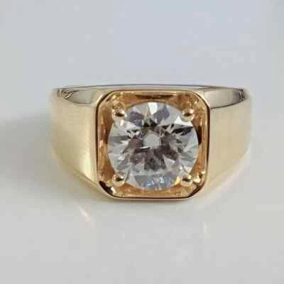 3.2ct Round Cut Cubic Zirconia 14k Yellow Gold Plated Men's Wedding Band Ring - Image 1 of 4