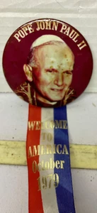 Pope John Paul II Welcome To America October 1979 Ribbon Pinback Button Pin - Picture 1 of 3