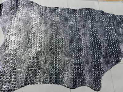 Pigskin leather hide Large Metallic Silver on Black Crocodile Embossed  - Image 1 of 4