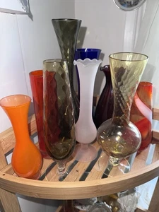 Lot of 9 Vintage Glass Small Vases Multi-colors MCM - Picture 1 of 4