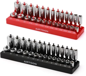 AIRTOON 1/4-Inch Drive Socket Organizer Trays, 2-Piece SAE and Metric Socket Tra - Picture 1 of 12