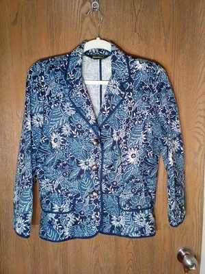 Chaqueta Blazer Eddie Bauer Mujer Azul Crema Batik Estampado Floral Algodón/Lino Talla 10 Foto 1 de 4