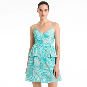 Country Road Dress AUS 6 US2 Mini Blue Aqua Geometric Print Ruffle Strappy - Picture 1 of 8