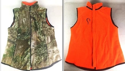 Prois Fleece Hunting Vest Womens M Reversible Camo Hunter Orange Full Zip - Image 1 of 4