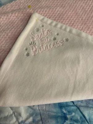 Baby Essentials Pink Silver Santa's Little Princess Sherpa Baby Blanket - Image 1 of 4