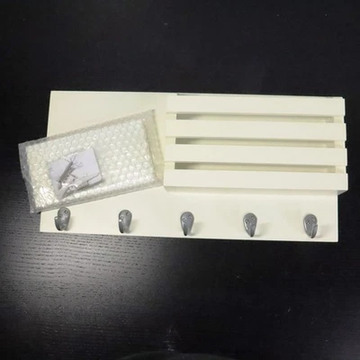 Ballucci Ivory White Wall Mount Mail Holder Key Rack w/ Hooks & Shelf (Open Box) - Image 1 of 4