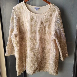 VTG BLAIR Elegant Blouse for women's Size 2X Nude/Gold Tone Color Embroidered - Picture 1 of 12