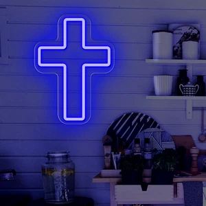Letrero de neón azul Jesús Cross Saves 10,24"x8" luz hogar habitación pared artesanía vidrio - Imagen 1 de 7