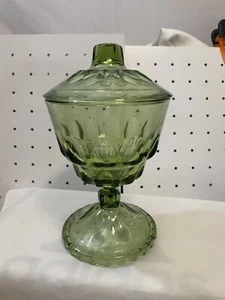 Hazel Atlas Pedestal Olive Green Thumbprint Candy Dish 39.00 - Picture 1 of 4