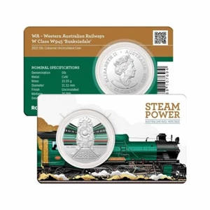 2022 UNC 50c Steam Trains WA Western Australia Banksiadale Coloured Coin Card - Picture 1 of 3
