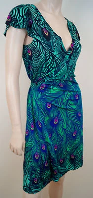 MATTHEW WILLIAMSON H&M Bright Colour Peacock Print Sleeveless Wrap Dress Sz;S - Image 1 of 4