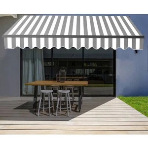 ALEKO Motorized Retractable Home Patio Canopy Awning 12'x10' Grey/White - Picture 1 of 14