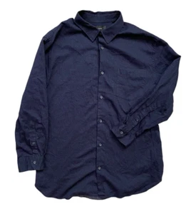 Vince Dotted Print Shirt Sz Large Navy Blue Button-up Long Sleeve Cotton Preppy - Picture 1 of 11