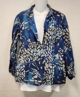 Coldwater Creek Blazer Jacket S Coastal Blue Linen Blend Beach Light Weight - Image 1 of 4